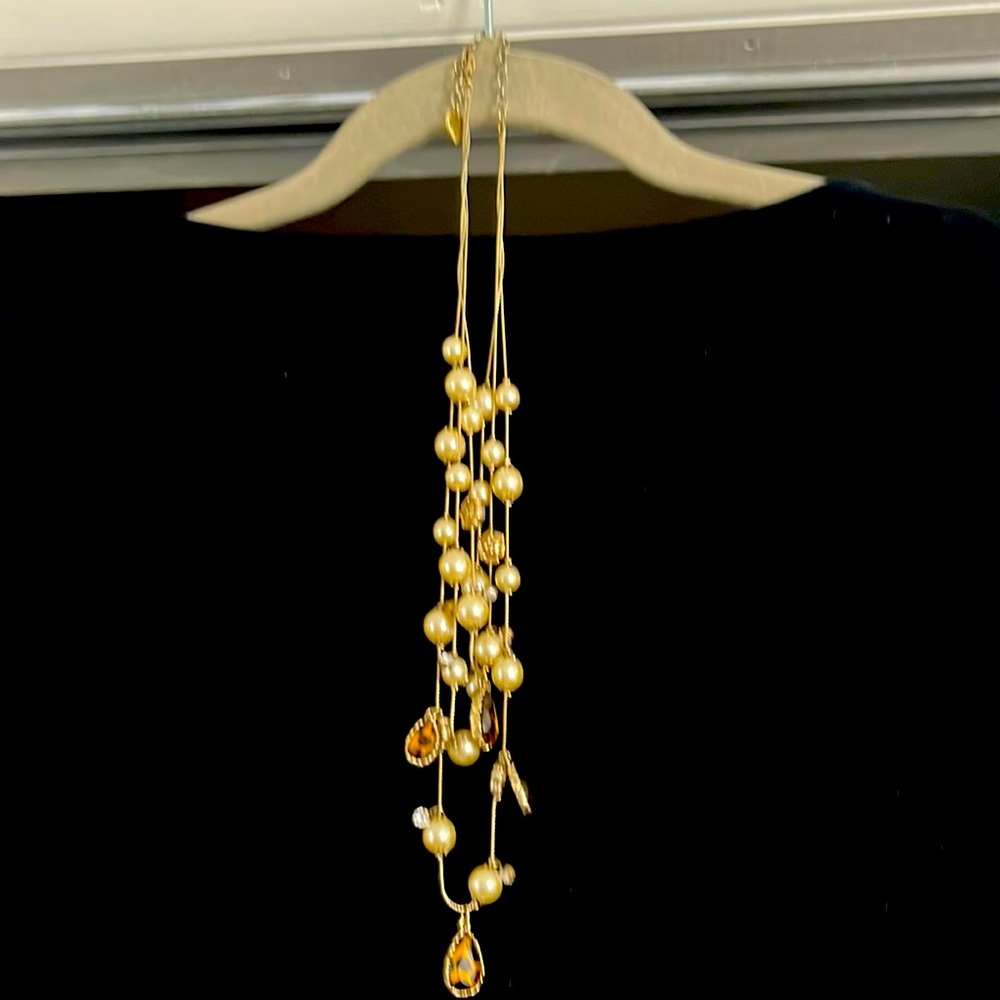 Betsey Johnson three tiered pearl and Tigereye women’s necklace